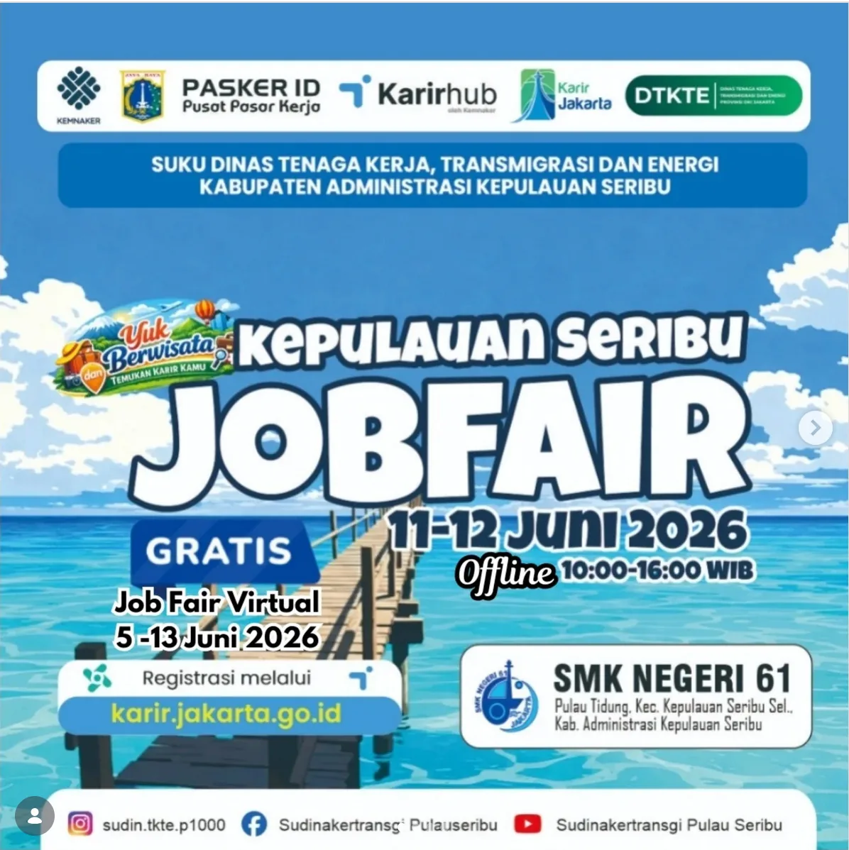 Job Fair Kabupaten Purbalingga 2026 (Suku Dinas TKTE Wilayah Kepulauan Seribu) : 10-11 Juni 2026